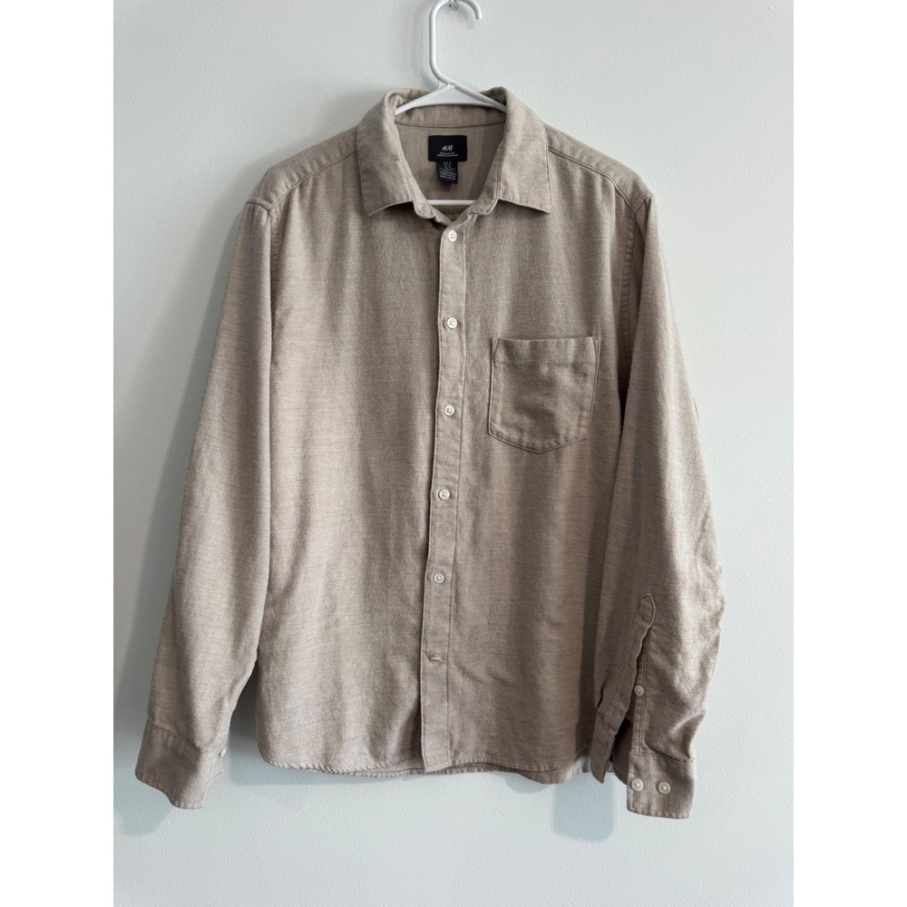 H&M Regular Fit Flannel Shirt Mens Medium Tan 100% Cotton quiet luxury casual‎
